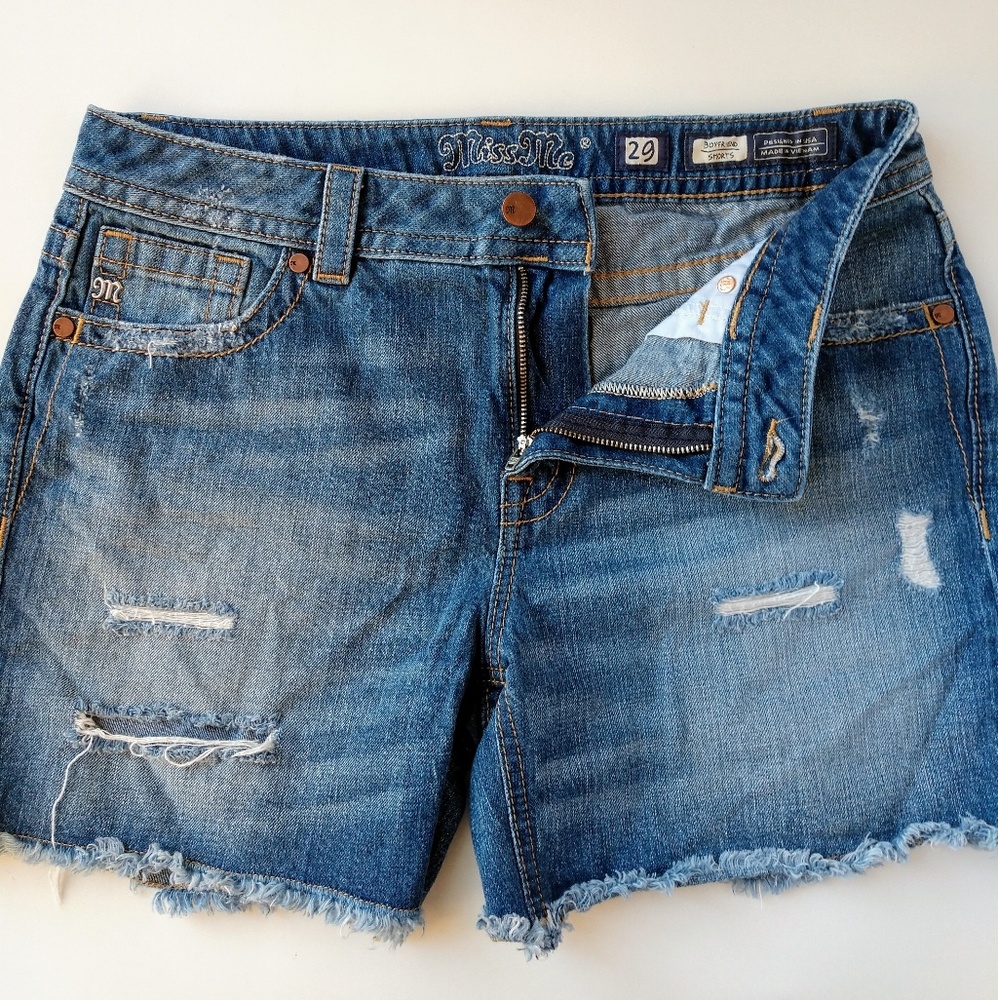 Miss Me Disressed Blue Denim Boyfriend Short
